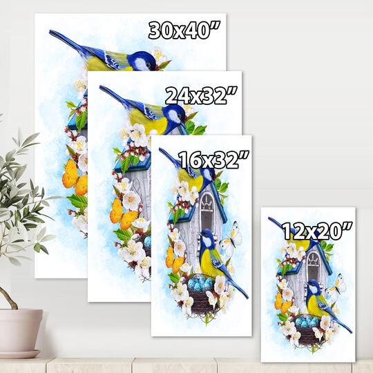 Designart - Two Tit Birds Sitting Near The Nest With Eggs I